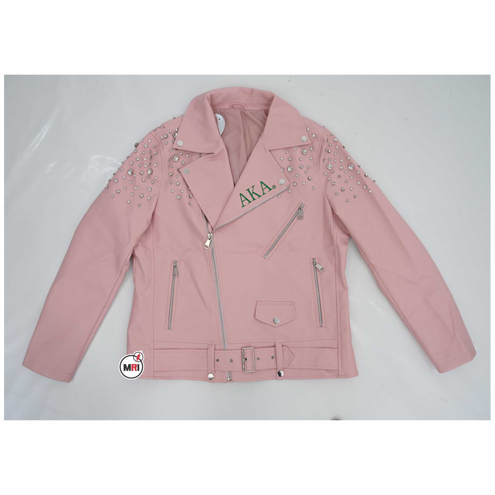 Alpha Kappa Alpha PU Leather With D-Diamond Stones Jacket - Image 5