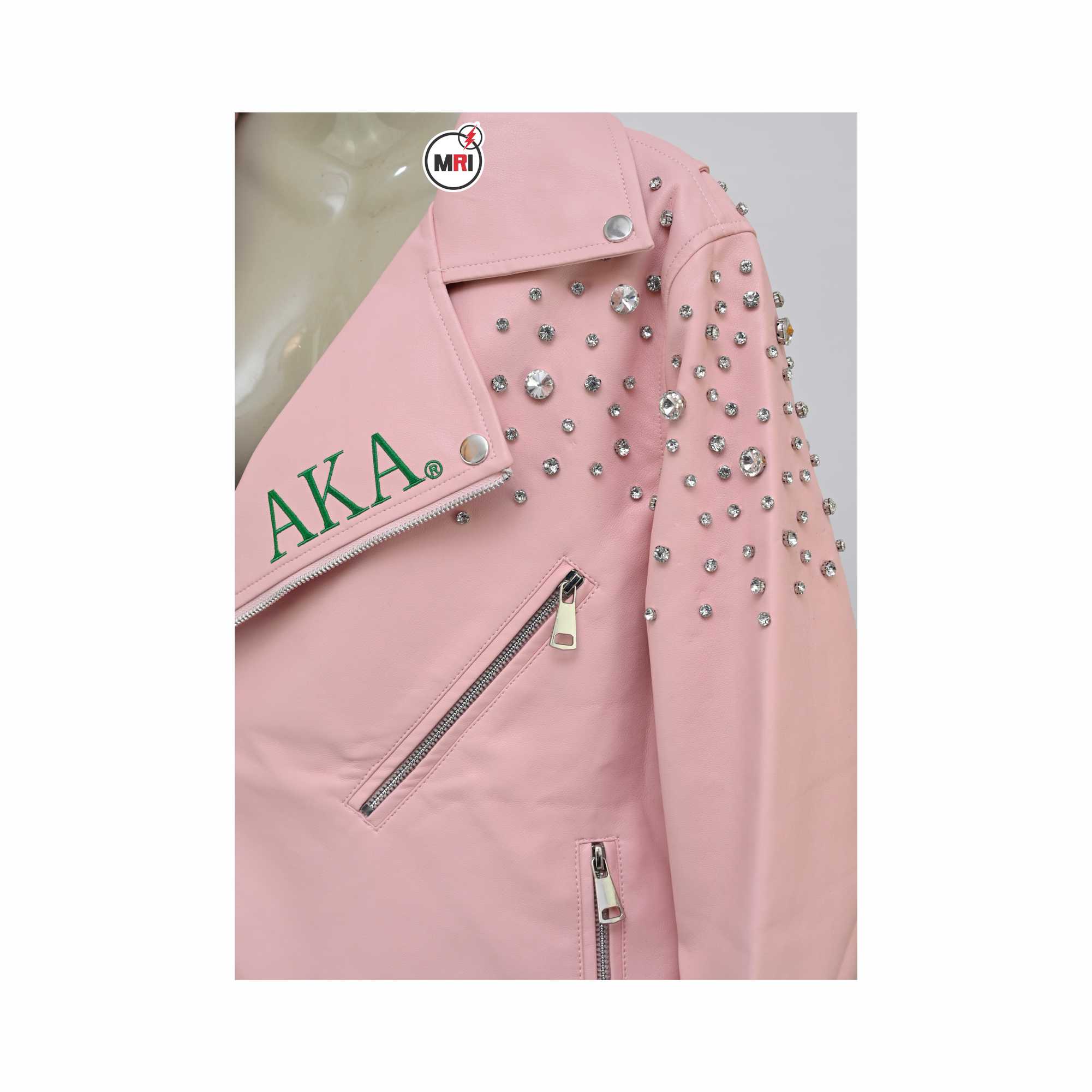 Alpha Kappa Alpha PU Leather With D-Diamond Stones Jacket - Image 6