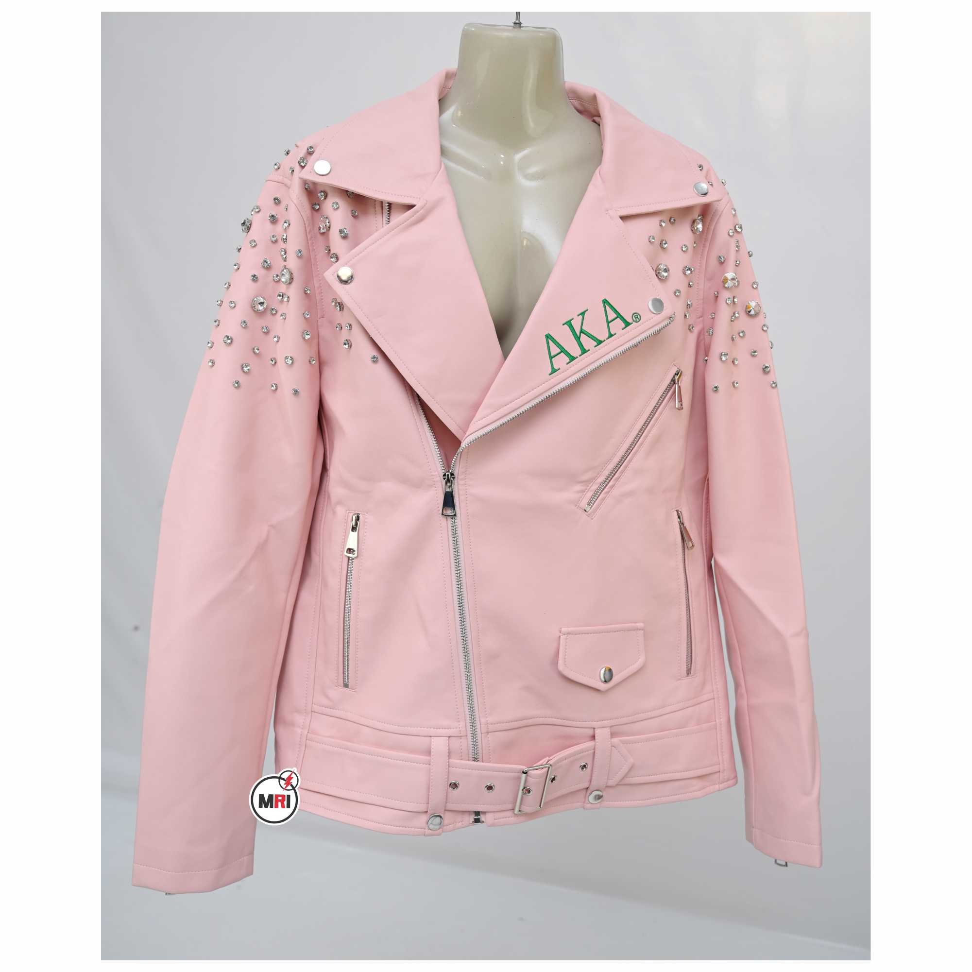 Alpha Kappa Alpha PU Leather With D-Diamond Stones Jacket